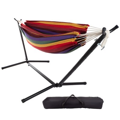 Hastings Home Double Hammock and Portable Stand, Red/Purple