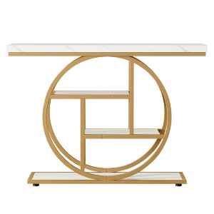 Lirago, 4-Tier Entryway Table with Circular Metal Frame, Made of Engineered Wood & Metal,11.81"D x 41.34"W x 31.5"H,Rustic White - 1 of 4