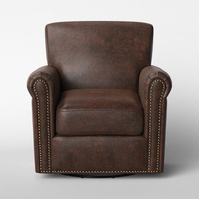 Meadowood Swivel Distressed Arm Chair Faux Leather Brown