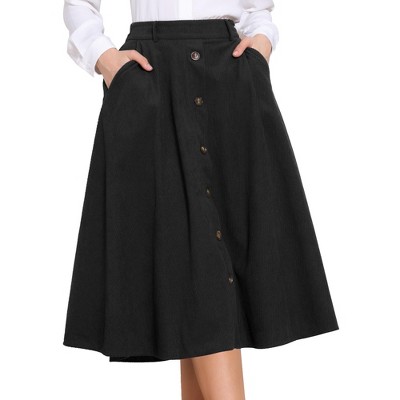 INSPIRE CHIC Women's Corduroy Button Front High Waist A-line Midi Skirt