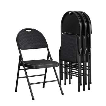 Set of 4 Triple Braced Commercial Xl Comfort Padded Metal Folding Chair Black - Room & Joy