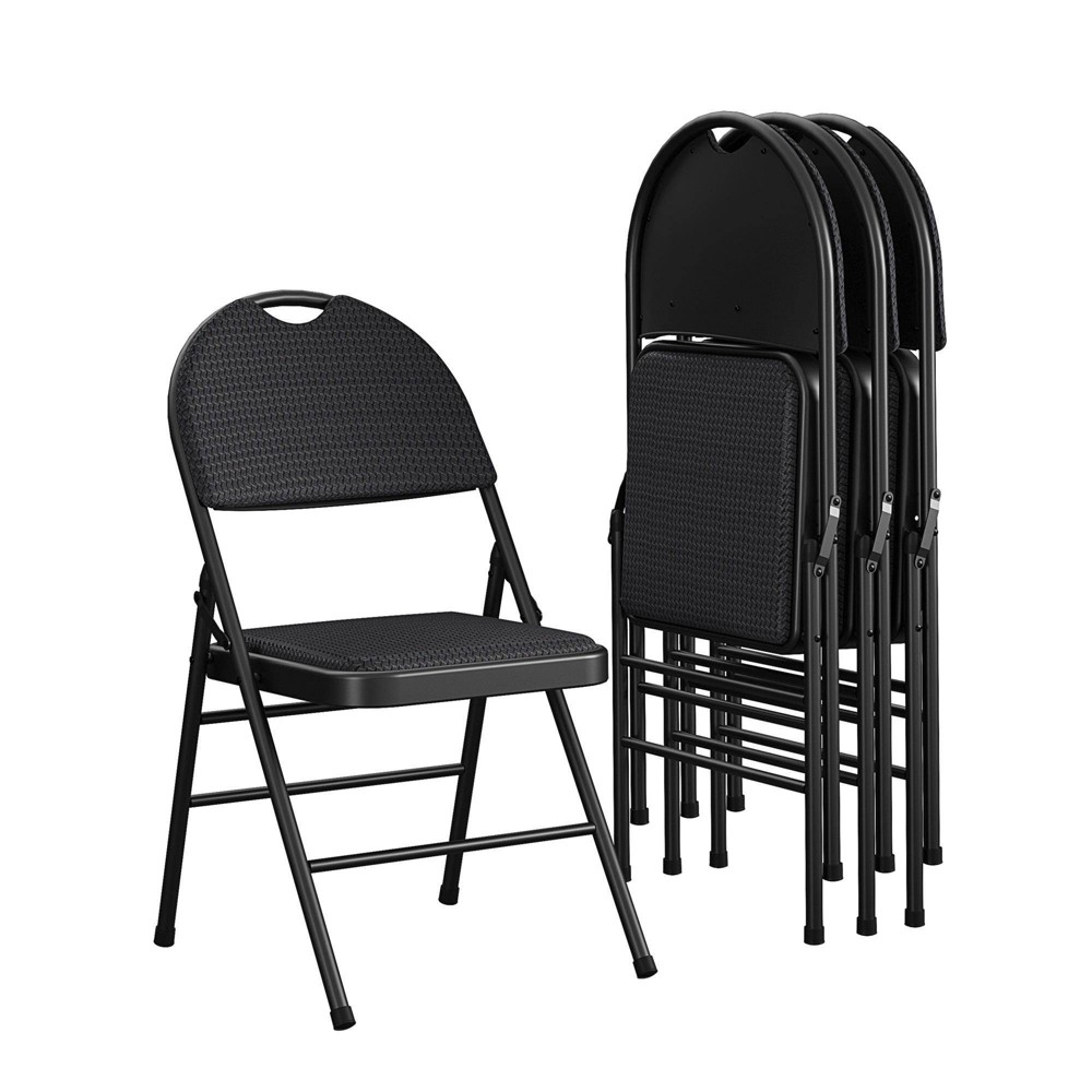 Set of 4 Triple Braced Commercial Xl Comfort Padded Metal Folding Chair Black - Room & Joy -  83746057