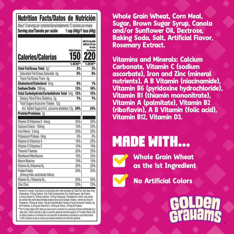General Mills Size Golden Grahams Cereal - 18.9oz: No Artificial Flavors, Whole Grain, 2 of 11