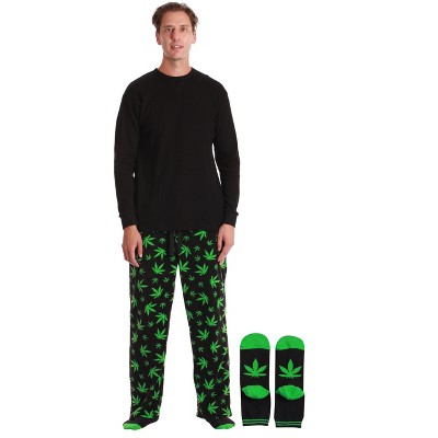 #followme Mens Pajama Pants Set with Matching Novelty Socks with Sayings - 3 Pc Mens Fall PJ Set