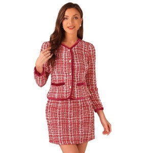 INSPIRE CHIC Women's Outfits Plaid Tweed Short Blazer and Skirt Suit Set 2 Pieces - 1 of 4