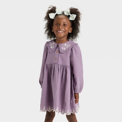 Toddler Girls' Long Sleeve Embroidered Woven Dress - Cat & Jack™