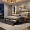 King Size Bed Frame with Storage Headboard and 2 Drawers, Platform Metal King Bed Frame with LED Lights and Charging Station - 2 of 4