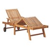 VidaXL Sun Lounger with Gray Check Pattern Cushion Solid Teak Wood - 3 of 4