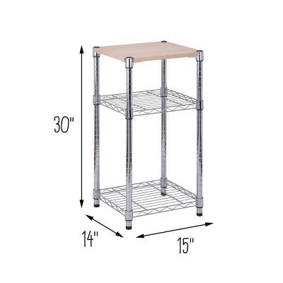 Contemporary Chrome & Wood 3-Tier Adjustable Shelving Unit