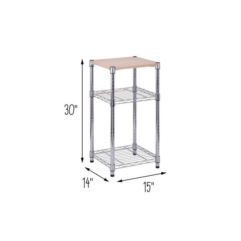 Honey-Can-Do 3 Tier Chrome Shelving Unit with Wood, 3 of 4