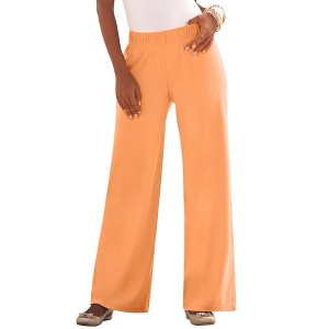 Roaman's Women's Plus Size Wide Leg Soft Knit Pant - 1 of 4