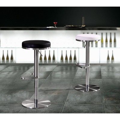 White Adjustable Swivel Bar Stool with Stainless Steel Frame