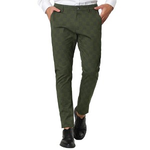 Lars Amadeus Men's Slim Fit Flat Front Business Checked Printed Trousers - 1 of 4