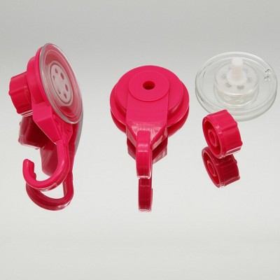 Pink Plastic and Metal Suction Cup Wall Hooks Set of 2