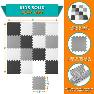 Black, Gray, and White Foam Puzzle Play Mat for Kids