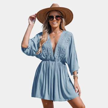 Women's Blue Seas Plunging V-Neck Cover-Up Dress - Cupshe