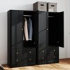 Angel Sar 66'' H Fluted Wardrobe, Contemporary Clothing Storage Cabinet with Gold Handles, Black - 2 of 4