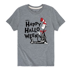 Boys' - Dr. Seuss - Cat in the Hat Happy Halloween Skeleton Cat Short Sleeve Graphic T-Shirt - 1 of 4