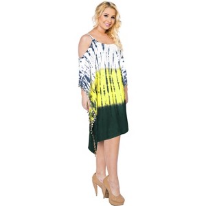 HAPPY BAY Women's Summer Vacation Beachwear Loose Bathing Suit Flowy Cover Ups Sleeveless Beach Tunic for Women 1X-2X Multicolored Tie Dye Design - 1 of 4