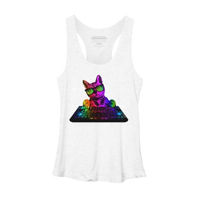Women's Design By Humans Cool Cat DJ By clingcling Racerback Tank Top