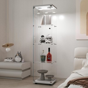 MAYEERTY Tempered Glass Display Cabinet Wine Storage File Cabinet Battery powered Paipai Light Adjustable Floor Feet Living Room Bedroom Office White - 1 of 4