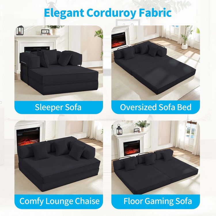 Mjkone 66" Convertible Sleeper Sofa Bed with Pillows, Folding Mattress Couch, Removable Washable Floor Sofa for Small Spaces, 5 of 9