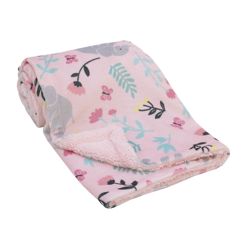 Carter's Floral Elephant Pink Super Soft Baby Blanket, 1 of 5