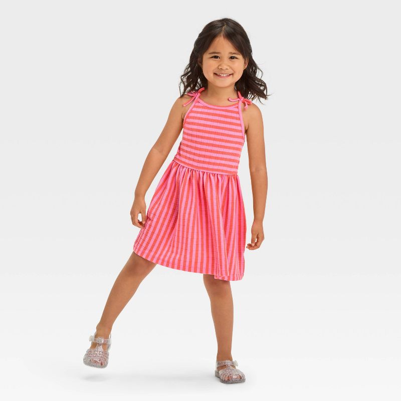 Toddler Girls' Striped Dress - Cat & Jack™ Coral Pink, 4 of 5