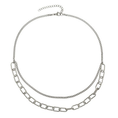 Slate by Rebl Two-Layer Paperclip Chain Necklace  Stainless Steel