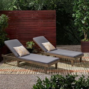Nadine 2pk Acacia Wood Chaise Lounge Set Gray - Christopher Knight Home - 1 of 4