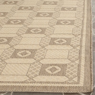 Beige and Brown Geometric Flat Woven Synthetic Rug