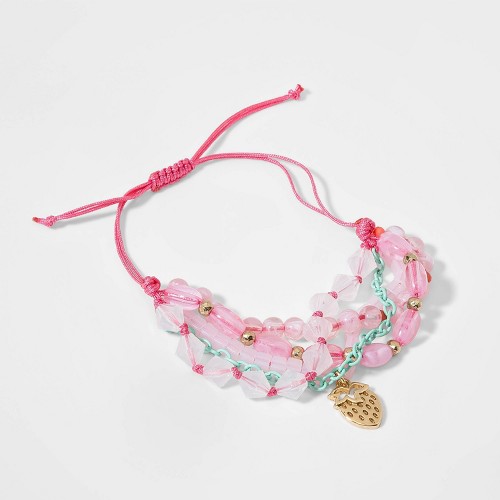 Girls' Adjustable Bracelet with Strawberry Charm - Cat & Jack Pink, Girl's