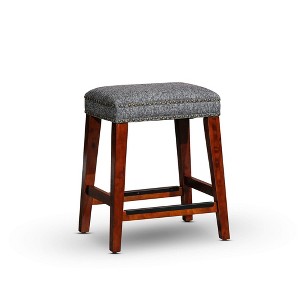 24" Backless Counter Stool with Tweed Seat and Brass Nail Heads, Solid Hardwood Frame with Metal Foot Plates - 1 of 4