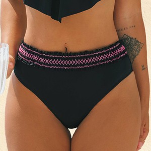 Women's Stylish High-Waisted Bikini Bottoms with Embroidered Waistband - Cupshe - 1 of 4