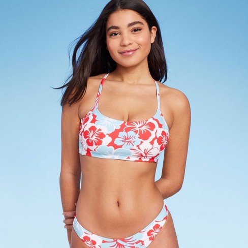 Women's Hibiscus Print Bralette Bikini Top - Wild Fable™ Red/white/blue  D/dd Cup : Target