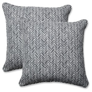 Outdoor/Indoor Herringbone Gray Throw Pillow Set of 2 - Pillow Perfect