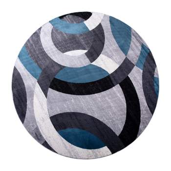 Emma And Oliver 5x5 Round Olefin Accent Rug With 3d Sculpted Intersecting  Arch Design In Turquoise, Gray, Black And White With Jute Backing : Target