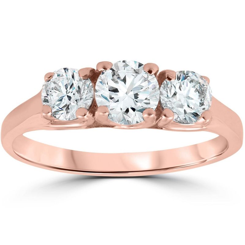 Pompeii3 1ct Three Stone Solitaire Diamond Anniversary Engagement Ring 14k Rose Gold, 1 of 4