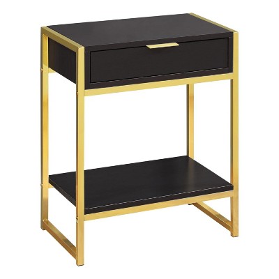 Monarch Specialties Accent Table Side End Nightstand Lamp Storage Drawer Living Room Bedroom Metal Laminate Brown Gold Contemporary Modern