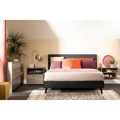 Elegant Matte Charcoal Upholstered Queen Bed with Chic Headboard