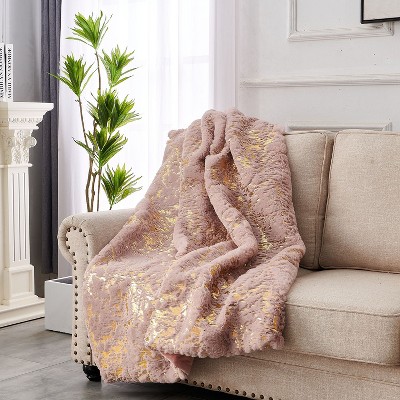 NicBex Luxury Chinchilla Faux Fur Gilded Throw Blanket for Bed Chair Sofa
