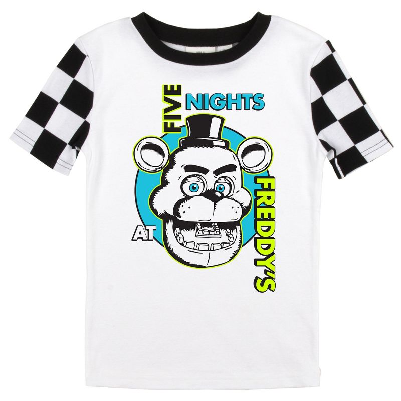 Five Nights At Freddy's Freddy Fazbear Face Youth Boy's Black & White Checkered Short Sleeve Shirt & Sleep Pants Set, 2 of 5