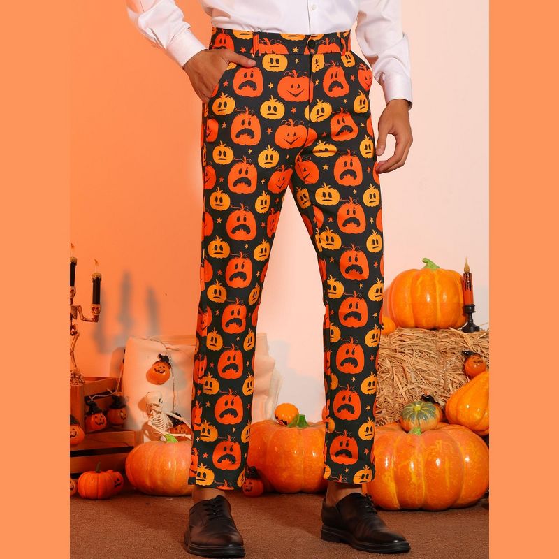 Lars Amadeus Men's Funny Party Cosplay Costume Halloween Pumpkin Printed Pants, 2 of 6