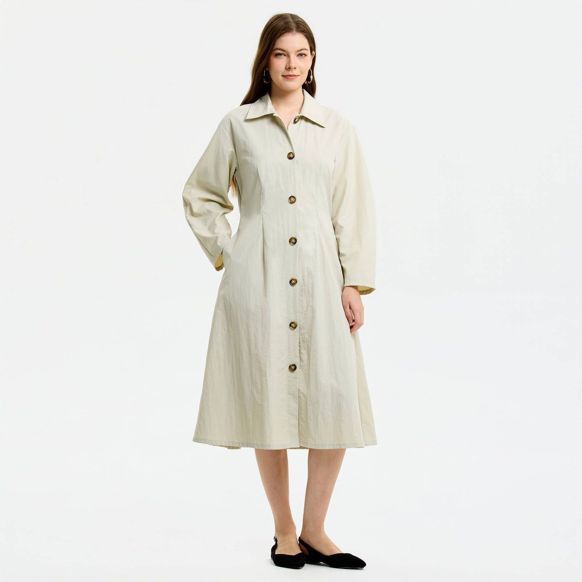 Women's Long Sleeve Button-Front Pleated Midi Shirt Dress - A New Day™ - thumbnail 4