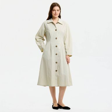 button front pleated midi shirt dress Tobie Button-Front Pleated Midi Shirt Dress