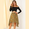 INSPIRE CHIC Women's High Low Hem Elastic Waist Lurex Chiffon A-Line Midi Floral Skirt - 3 of 4