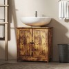 HOMCOM Under Sink Bathroom Cabinet with 2 Doors and Shelf, Pedestal Sink Bathroom Vanity Furniture, Rustic Brown - 2 of 4