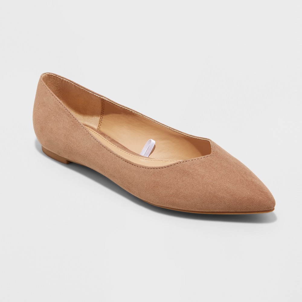 Women's Hillary Pointed Toe Ballet Flats - A New Day Taupe (Brown) 11