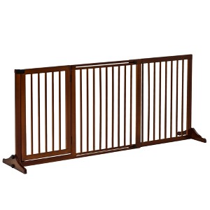 PawHut Adjustable Wooden Pet Gate, Freestanding Dog Fence for Doorway Hall, 3 Panels w/ Safety Barrier Lockable Door - 1 of 4