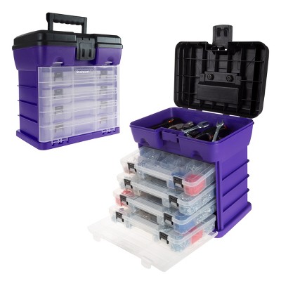 Fleming Supply Durable Storage and Tool Box with 4 Drawers and 19 Compartments in Each Drawer - Purple/Black/Clear